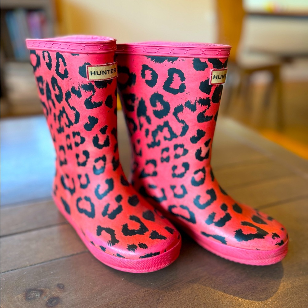 Kids Hunter Hot Pink Leopard Rain Boots (12)